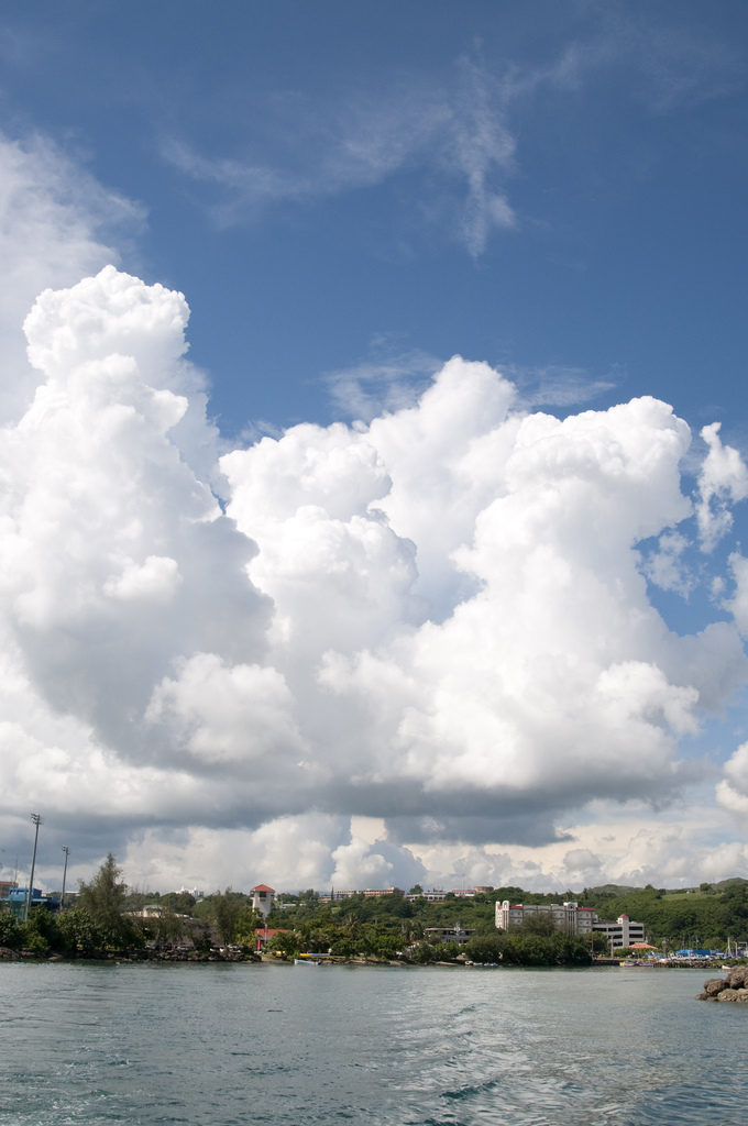 Large, dense clouds in a blue sky.