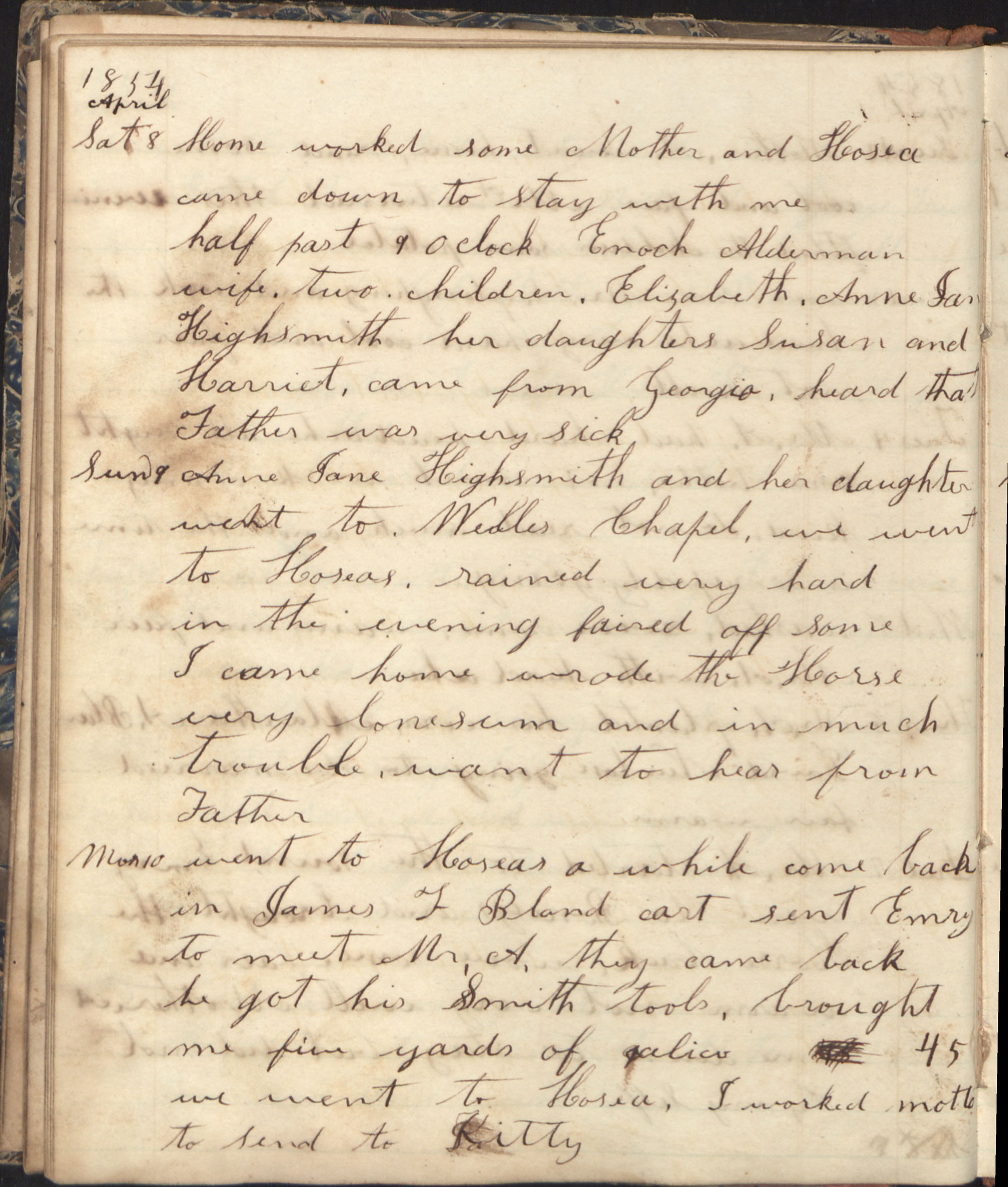 Page from Penelope Alderman diary