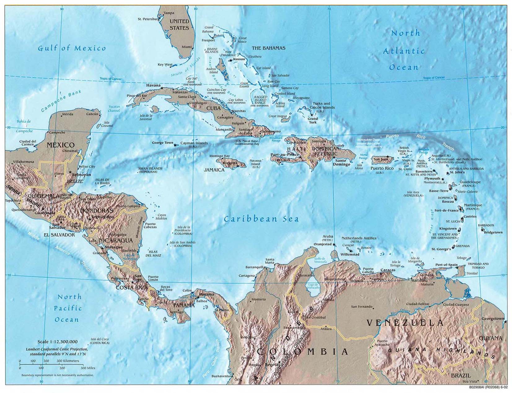 Reference map of Central America and the Caribbean