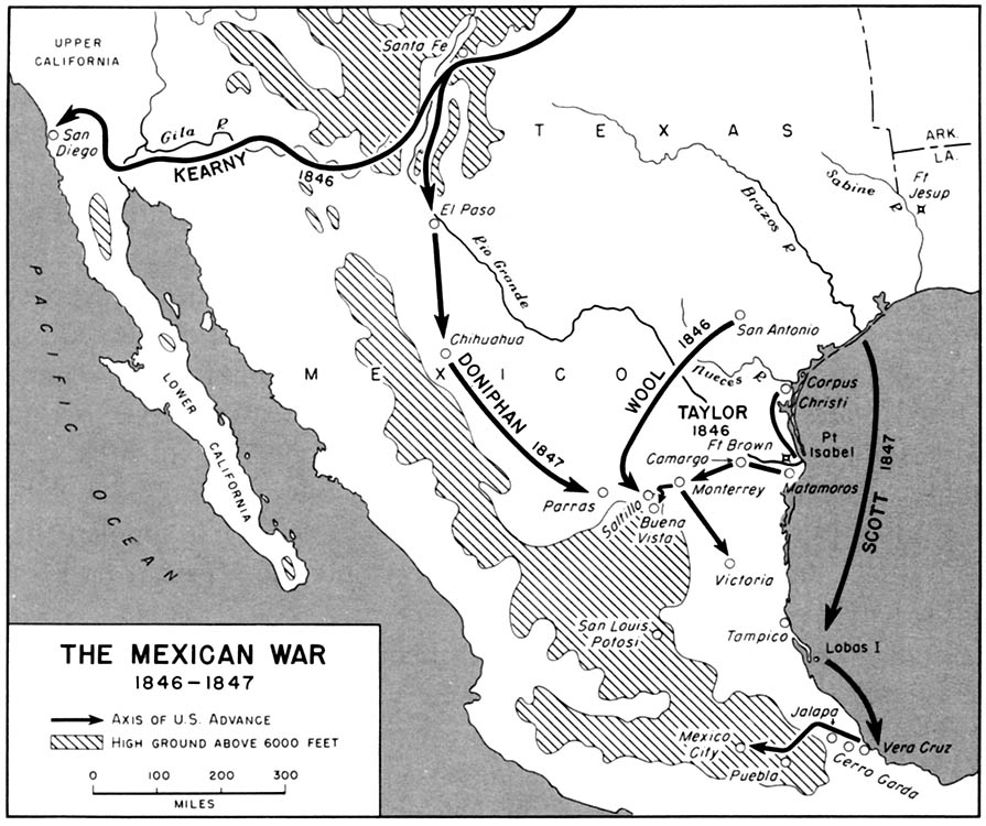 Map of operations in the Mexican-American War.