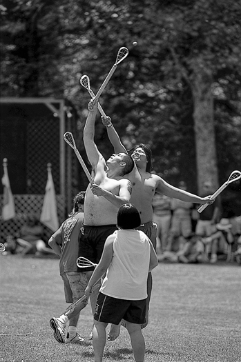 Cherokee stickball game at the Fading Voices Festival, held annually in the Snowbird community near Robbinsville. Photograph by Murray Lee.