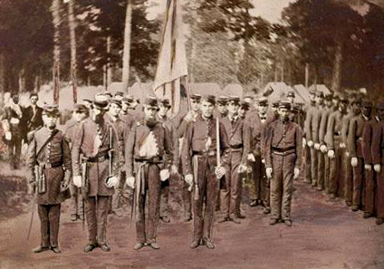 A photograph of the "Confederate Greys" company of Duplin County. Image from the North Carolina Museum of History, Accession #: H.19XX.332.162.