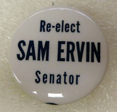 "Re-elect Same Ervin Senator," political button from circa the 1950s-1960s. Item #H.1974.122.42, from the collections of the North Carolina Museum of History. 