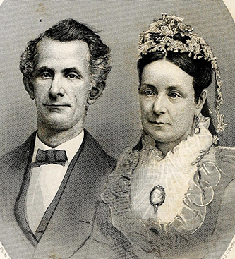 An 1878 engraving of James Grant, III and his wife Elizabeth Brown Leonard Grant. Image from Archive.org.