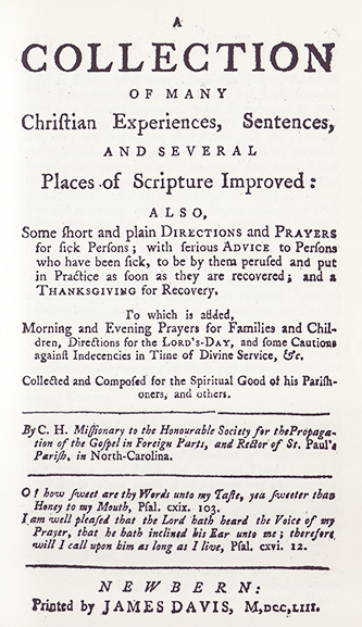 The title page of the 1961 facismile edition of Clement Hall's 1753 book. Image courtesy the N.C. Goverment and Heritage Library.