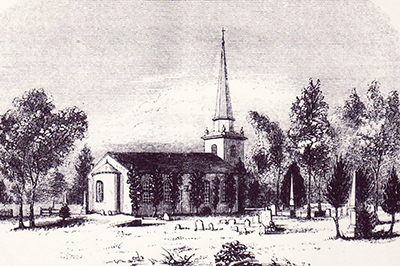 An engraving of St. Paul's Church, Edenton, based on an 1857 drawing. Image courtesy the N.C. Government and Heritage Library.