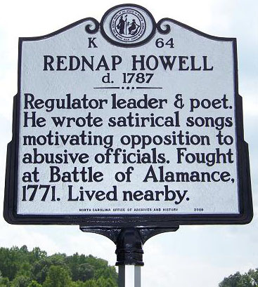 Rednap Howell's mile marker is located at Deep River west of Ramseur in Randolph County. Photo is courtsey from North Carolina Highway Historical Marker Program.