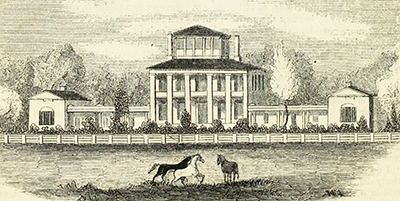 An engraving of James Cathcart Johnston's mansion, 1857. Image from Archive.org.