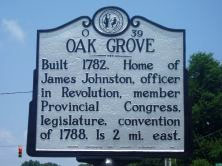 Large metallic marker that reads: &quot;Built 1782. Home of James Johnston, officer in Revolution, member Provincial Congress, legislature, convention of 1788. Is 2 mi. east.&quot;