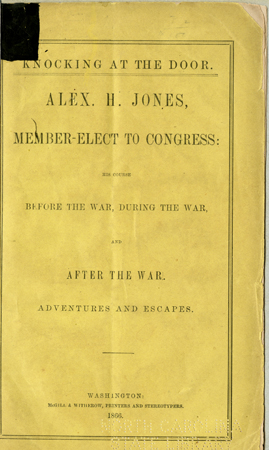 Title page of Alexander H. Jones's "Knocking at the Door,"  published 1866.  From the collections of the Government and Heritage Library, State Library of North Carolina.