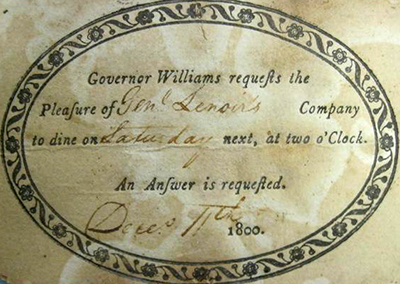 An invitation from Governor Benjamin Williams to William Lenoir, 1800. Image from the North Carolina Museum of History.