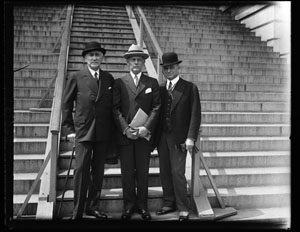 "Interesting callers at White House," photograph by Harris & Ewing, April 11, 1930.  Rear Admiral Andrew T. Long (left), Asst. Secretary of the Navy Ernest Lee Jahnke (center), and Rear Admiral Mark L. Bristol (right).  Photograph was taken on the date of Long's retirement.  From the Harris & Ewing Collection, Library of Congress Prints & Photographs Online Catalog. 