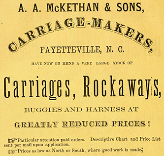 An 1867 advertisement for A. A. McKethan and Sons. Image from the Internet Archive.