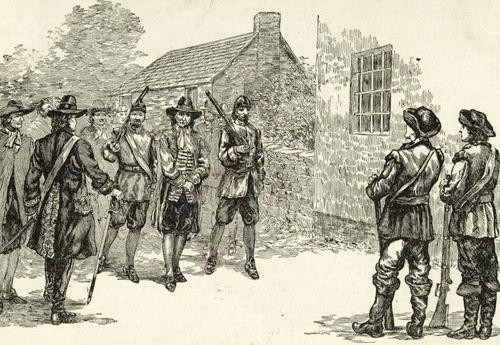 Illustration of Miller imprisoned after Culpeper's Rebellion from an 1890 history book. Image from the New York Public Library. 