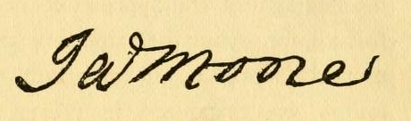 Signature of James Moore, published in Charles Lukens Davis' <i>History of the North Carolina Troops of the Continetal Army</i>, published 1896.  Presented on Archive.org.