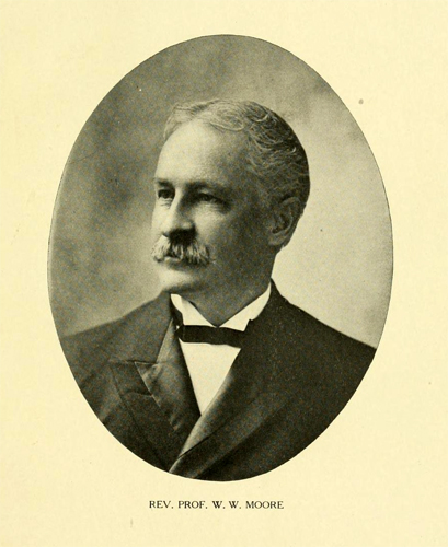 Portrait of Rev. Prof. W. W. Moore, circa 1907, from <i>Centennial General Catalogue of The Trustess, Officers, Professors and Alumni of Union Theological Seminary in Virginia</i>, edited by Walter W. Moore and Tilden Sherer, published 1907.  Presented on Archive.org. 