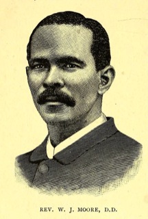 Engraved portrait of the Rev. W. J. Moore, D.D., from <i>One Hundred Years of the African Methodist Episcopal Zion Church</i>, published 1895.  Presented on Archive.org. 