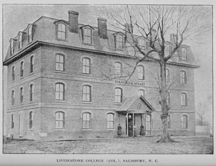 Photographic image of Livingstone College, Salisbury, N.C., circa 1898, from the 1896-1898 <i>Biennial Report of the Superintendent of Public Instruction of North Carolina</i>, in the State Publications Collection, Government & Heritage Library, State Library of NC.  Presented on the Government & Heritage Library Flickr stream. 