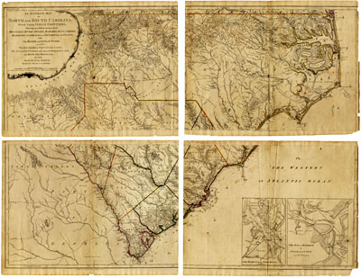 <i>Mouzon Map</i>, by Henry Mouzon (and others), published 1775 by John Bennett and Robert Sayer, London.  From the collections of the State Archives of North Carolina.  View of entire map available online at North Carolina Maps at the University of North Carolina, Chapel Hill. 