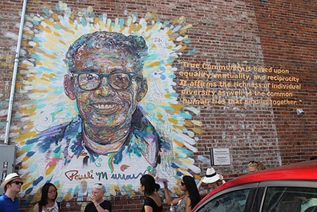 Photo of the Pauli Murray "True Community Mural," Foster Street, Durham, N.C., by Connie Ma, August 22, 2014.  Flickr. Used under Creative Commons license CC BY-SA 2.0.
