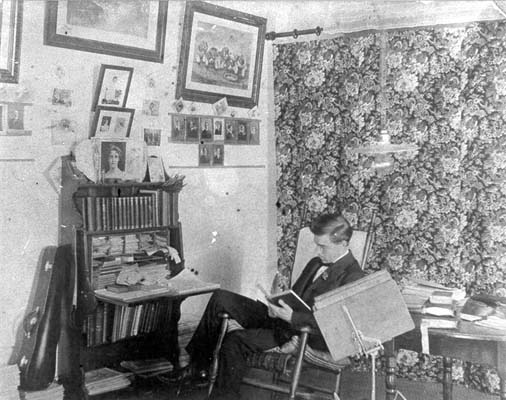 Dallas Walton Newsom, studying in his room at Trinity College. Photo is courtsey  North Carolina Collection: Durham County Library.