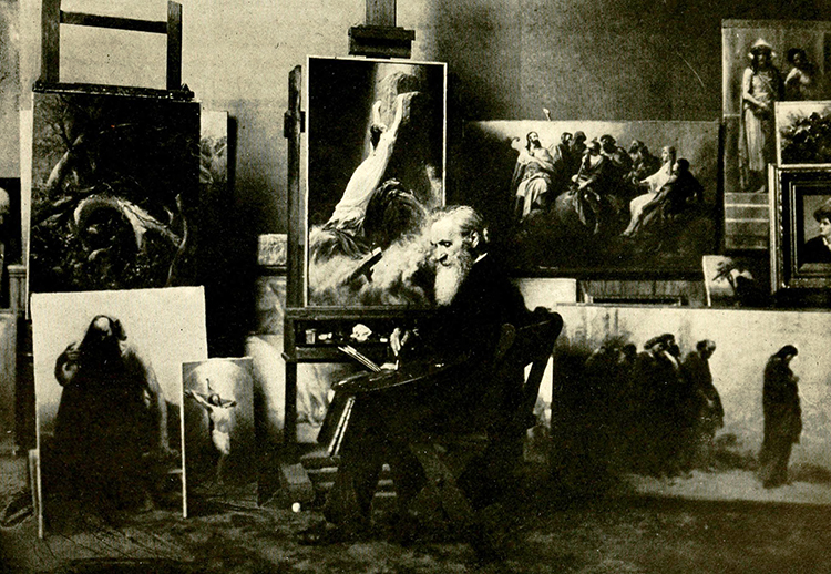 A photograph of Johannes Adam Simon Oertel working in his Bel Air, Maryland studio. Image from Archive.org. 