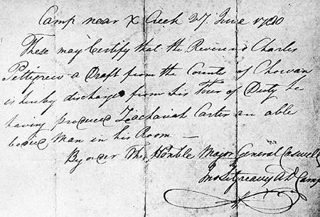 Charles Pettigrew's discharge from military service, 1780. Image from Archive.org.