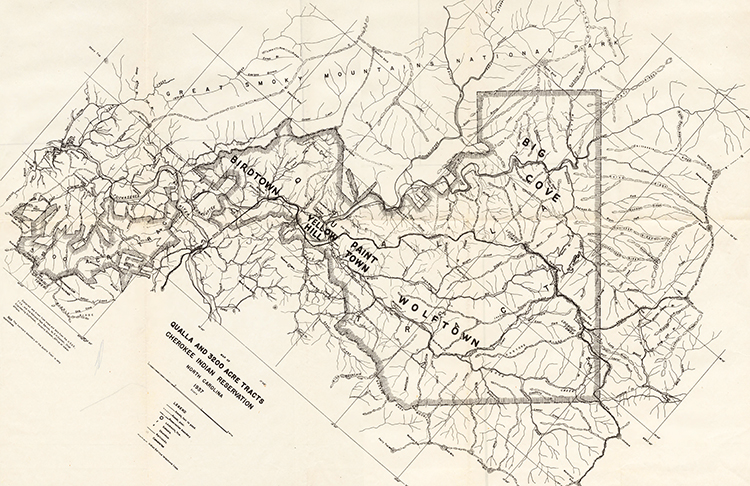 A 1941 map of the Qualla Boundary, mostly in Swain and Jackson counties. Image from North Carolina Maps.
