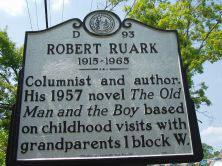 Robert Chest Ruark, Jr.'s marker is located on NC 211 (Howe Street) at Nash Street in Southport in Brunswick, County. Presented on North Carolian Highway Historical Marker Program.