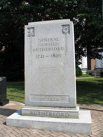A marker at the county courthouse for Rutherford County, Tennessee named after Griffith Rutherford. Image from Flickr user Brent Moore.