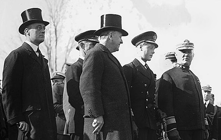Archibald H. Scales (right) with the future King Edward VIII of the United Kingdom and future president Franklin D. Roosevelt far left, at Annapolis, November 14, 1919. Image from the Library of Congress.