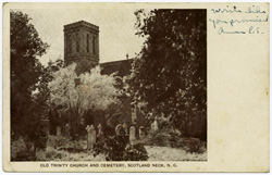 Postcard image of Old Trinity Church and Cemetery, Scotland Neck, N.C. From the Durwood Barbour Collection of North Carolina Postcards, North Carolina Collection Photographics Archives, Wilson Library, University of North Carolina, Chapel Hill.  Smith was instrumental in the restoration of Old Trinity Episcopal Church and received an award from the Historical Preservation Society of North Carolina for his efforts. 