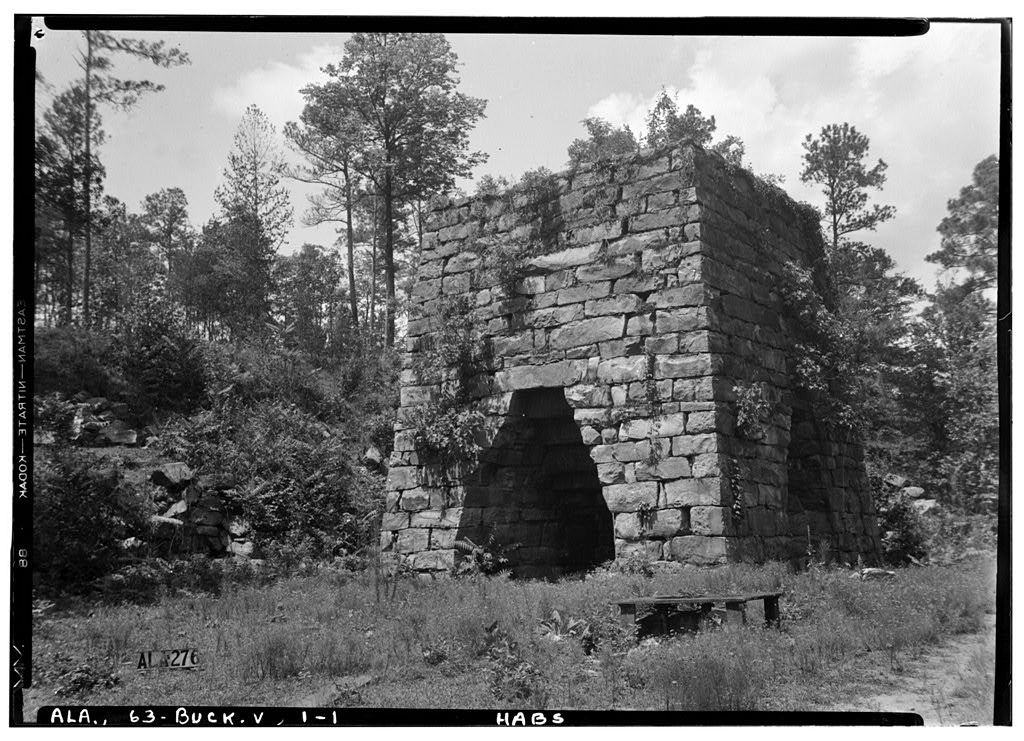 Photograph of Tannehill Furnace Ruins, Bucksville, Alabama, 1936, by Alex Bush.  From the Historical American Buildings Survey, Library of Congress Prints & Photographs Online Catalog. 