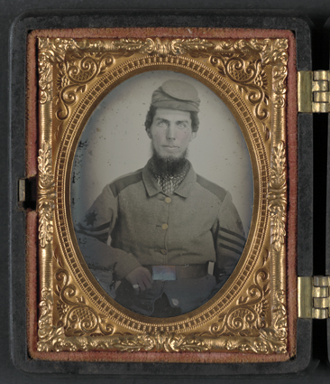 Chaplain Robert Bean Sutton of the Army of Northern Virginia, in uniform.  Image taken circa 1861-1865.  Included as one of two photographs in a hinged case approximately 7.6 x 6.5 cm.  The other photograph was taken following the war and is shown above.  From the Ambrotype/Tintype Liljenquist Family Collection, Library of Congress Prints & Photographs Online Catalog. 