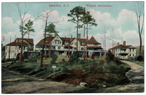 Postcard of the Winyah Sanitarium, Asheville, NC, circa 1919. From the Durwood Barbour Collection of North Carolina Postcards, Wilson Library, University of North Carolina at Chapel Hill.  