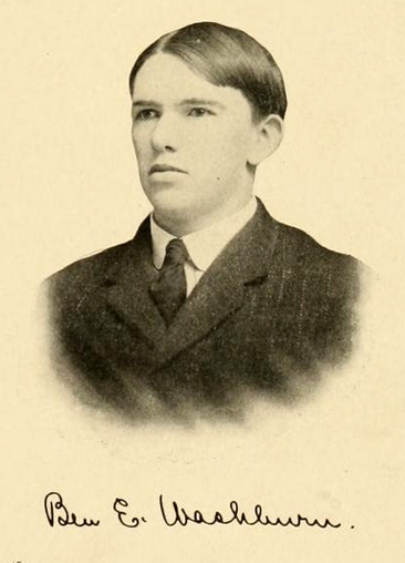 Senior portrait of Ben E. Washburn from the 1906 University of North Carolina yearbook <i>The Yackety Yack</i>, p. 65.  Presented on DigitalNC. 