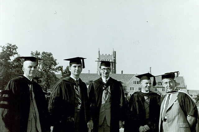 "Faculty at Graduation, 1941." Alban Widgery is pictured on the far right. From Duke University Archives, on Duke Yearlock's Photostream, <i>Flickr</i>.  Used under Creative Commons CC By-NC-SA 2.0 license. 