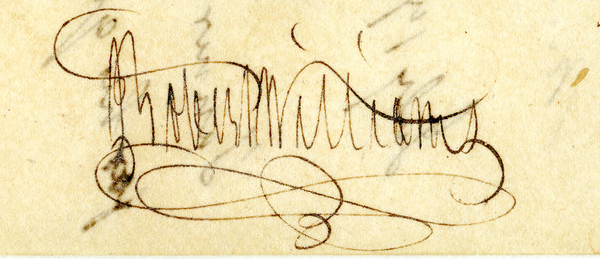Signature of Governor Robert Williams of the Mississippi Territory, May 27, 1807, on an order of the Governor of the Mississippi Territory appointing Robert Tanner as Coroner of Wilkinson County.  From Administration Papers, 1769, 1788-1817, Mississippi Office of Archives and History. 