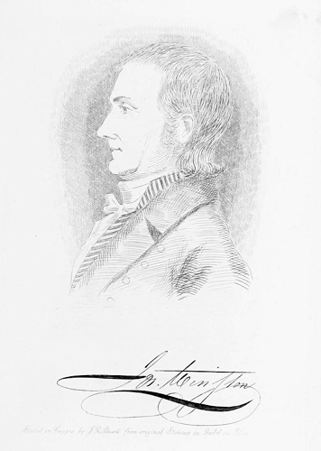 Portrait and signature of Joseph Winston, from Lyman Draper's <i>King's Mountain and Its Heroes,</i> published 1881, Peter G. Thompson Publishers, Cincinnati.  Presented on Archive.org. 