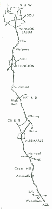 A map of the Winston-Salem Southbound Railway from the company's promotional notepads. Image courtesy of John Sullivan.