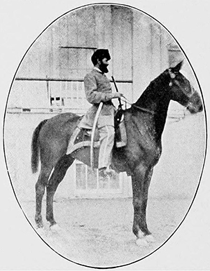 Major John W. Woodfin astride his horse, "Prince Hal," from Clark's Regimental Histories. Image from Archive.org.