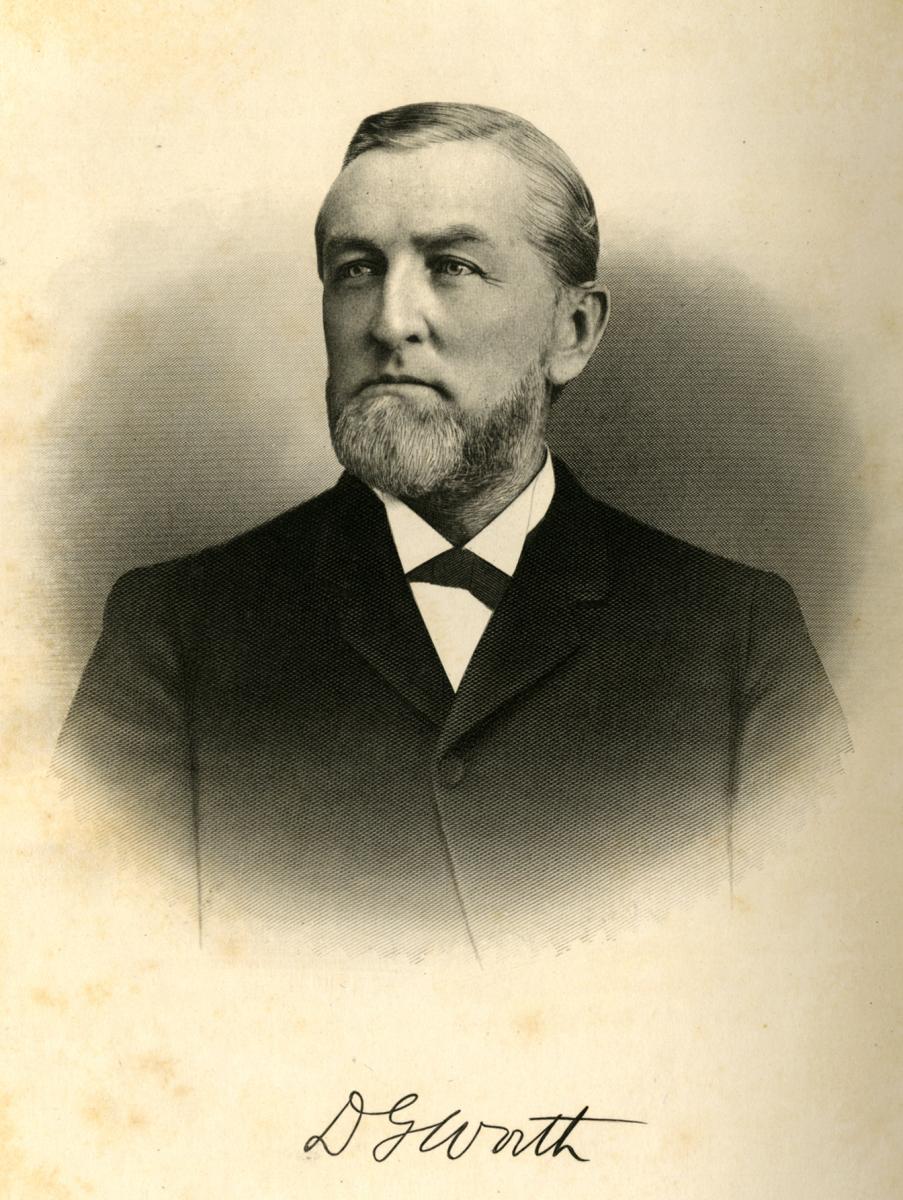 Portrait of David Gaston Worth, from Samuel A. Ashe's <i>Biographical History of North Carolina</i>, Vol. 3, published 1905, p. 473.  From the collection of the Government & Heritage Library, State Library of North Carolina. 