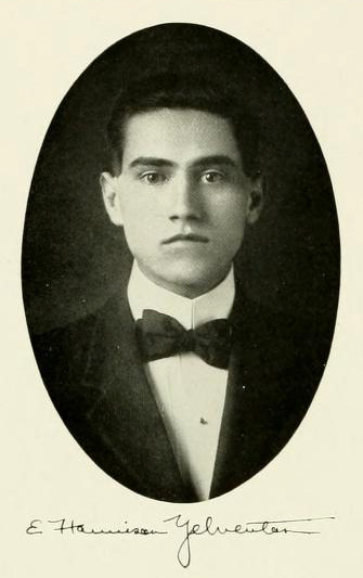 Senior portrait of E. Harrison Yelverton from the 1912 University of North Carolina yearbook <i>The Yackety Yack</i>.  Presented by DigitalNC.