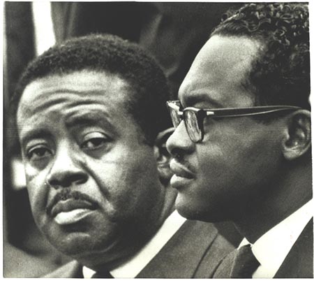 Dr. Ralph David Abernethy (left) and Dr. Reginald A. Hawkins at a campaign event in Raleigh, N.C., 27 April 1968. Photograph from Allard Lowenstein Papers, Southern Historical Collection, #4340, The Wilson Library, University of North Carolina at Chapel Hill. Image used with permission.