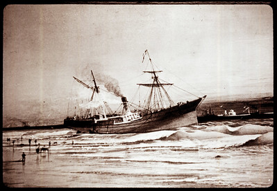 A ship jumping waves. Sepia image. 