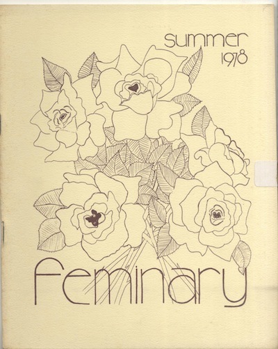 Cover of a journal titled "Feminary." Flowers adorn the cover.