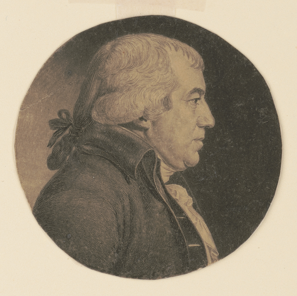 Print of Iredell. He is facing right. He is wearing a scarf, coat, and his hair is tied up. He is middle aged. 