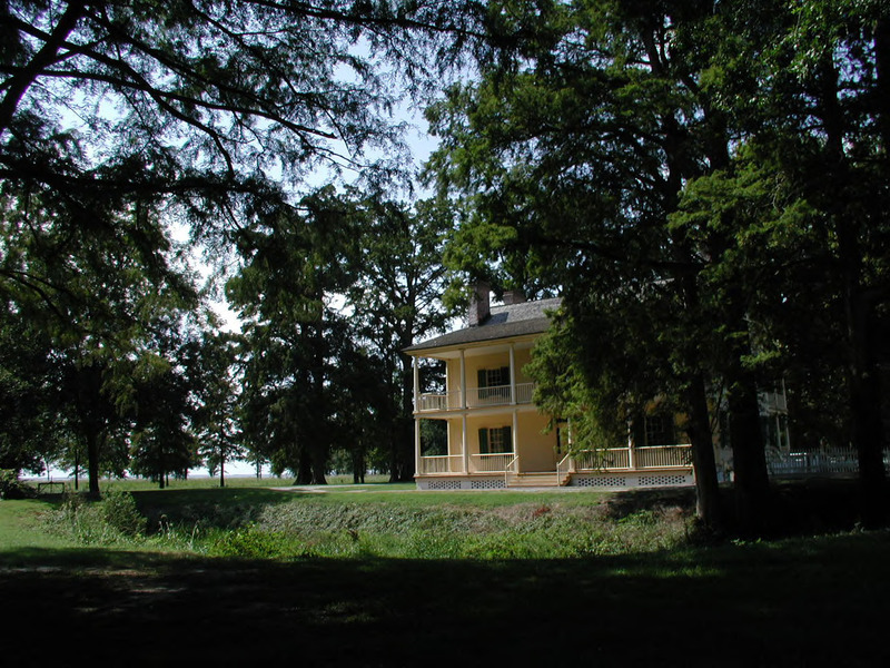 Exterior front of Somerset Place plantation home as seen from across the canal