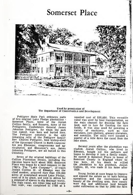 Article about Somerset Place and its conservation as part of Pettigrew State Park