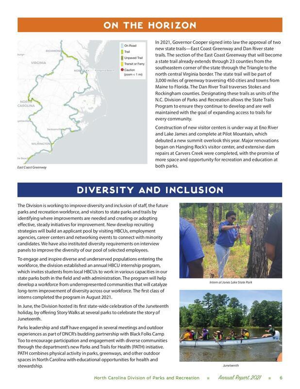 Article discusses ways that the NC State Park system is working to increase diversity and inclusion for staff and visitors